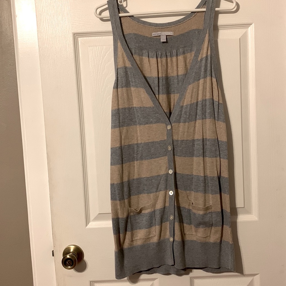 Old Navy, Button Down Tank, Gray/Tan Stripes, Size Large, Like New, Never Worn.